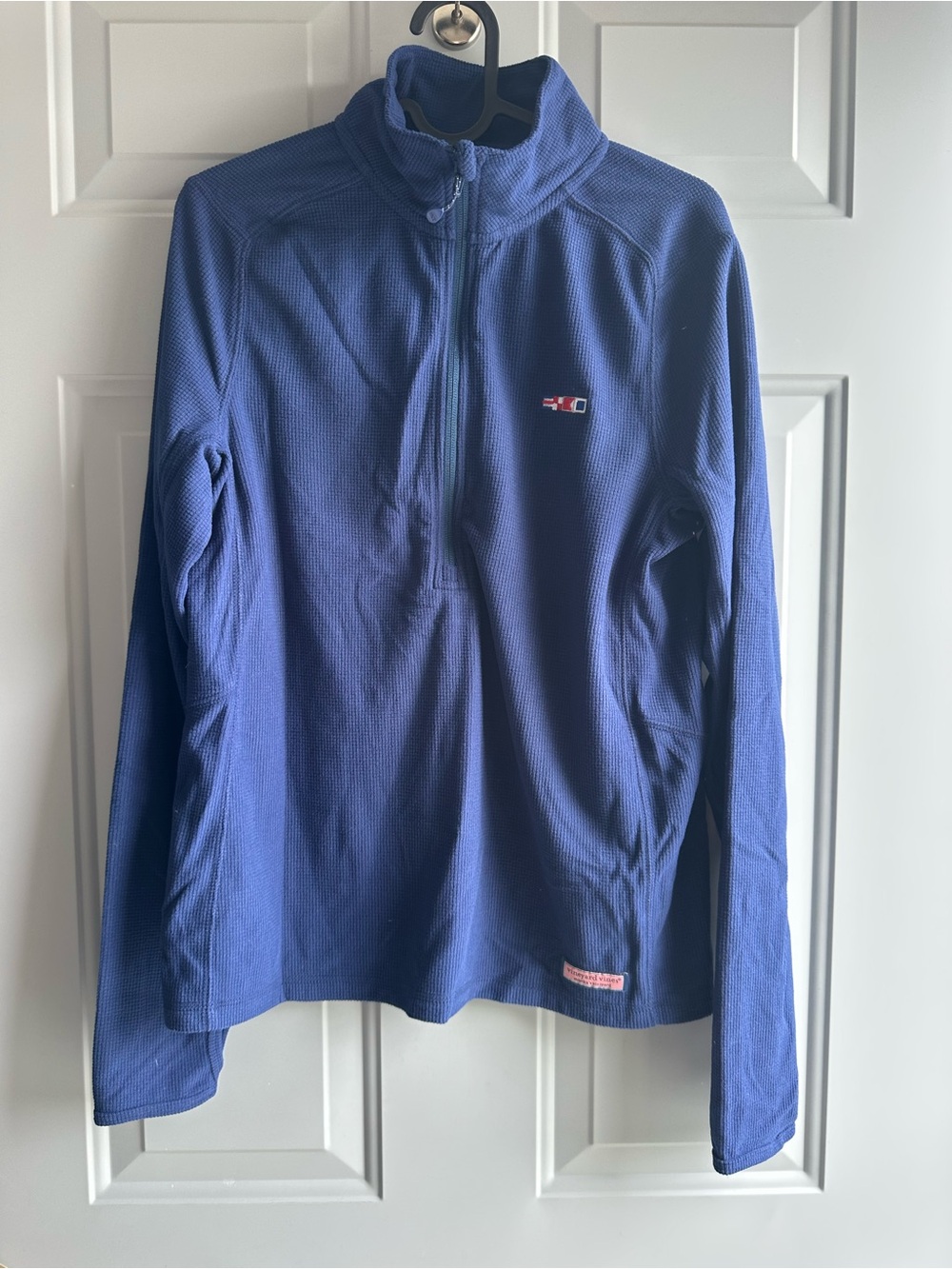 Vineyard Vines Navy Textured Pullover with Pink Logo Patch